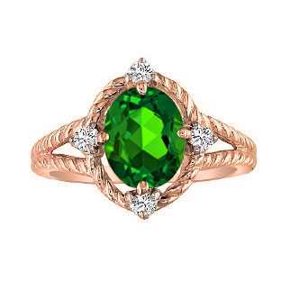 Oval Cut Emerald Diamond Rose Gold Braided Ring
