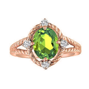 Oval Cut Peridot Diamond Rose Gold Braided Ring