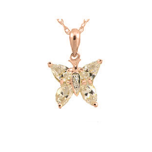 White Topaz Diamond Gemstone Butterfly Pendant In Rose Gold