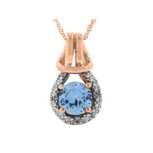 Rose Gold Diamond Aquamarine Gemstone Love Knot Pendant