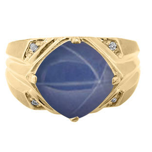 Large Diamond and Gold Men's Blue Star Sapphire Ring