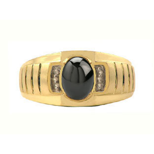 Diamond and Black Onyx Yellow Gold Ring For Men