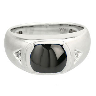 Men's Antique Cushion Cut Black Onyx Diamond Sterling Silver Ring