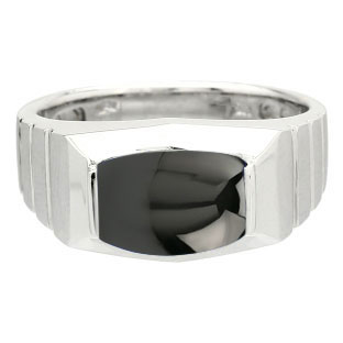 Barrel-Cut Black Onyx Stone Ring For Men In White Gold