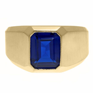 Emerald-Cut Sapphire Gemstone Custom Ring For Men In Yellow Gold