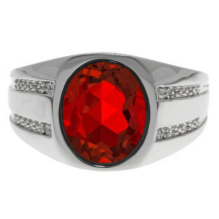 Oval-Cut Ruby and Diamond Men's Ring In White Gold