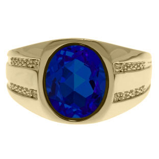 Oval-Cut Sapphire and Diamond Men's Ring In Yellow Gold
