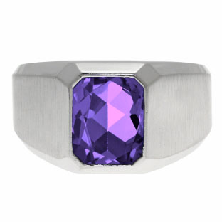 Emerald-Cut Amethyst Gemstone Custom Ring For Men In White Gold