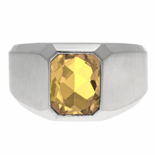 Emerald-Cut Citrine Gemstone Custom Ring For Men In White Gold