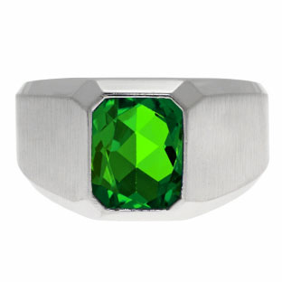 Emerald-Cut Emerald Gemstone Custom Ring For Men In White Gold