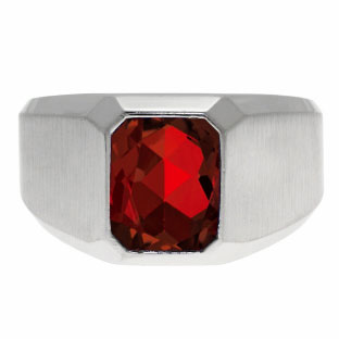 Emerald-Cut Garnet Gemstone Custom Ring For Men In White Gold