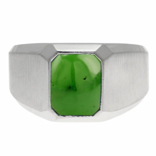 Emerald-Cut Jade Gemstone Custom Ring For Men In White Gold