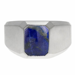 Emerald-Cut Lapis Gemstone Custom Ring For Men In White Gold