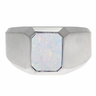 Emerald-Cut Opal Gemstone Custom Ring For Men In White Gold