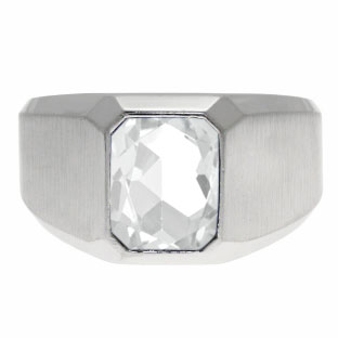 Emerald-Cut White Topaz Gemstone Custom Ring For Men In White Gold