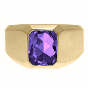 Emerald-Cut Amethyst Gemstone Custom Ring For Men In Yellow Gold