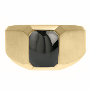 Emerald-Cut Black Onyx Gemstone Custom Ring For Men In Yellow Gold
