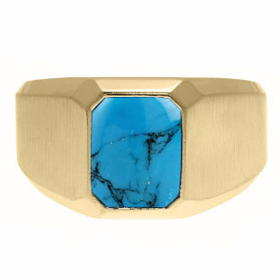 Emerald-Cut Turquoise Gemstone Custom Ring For Men In Yellow Gold