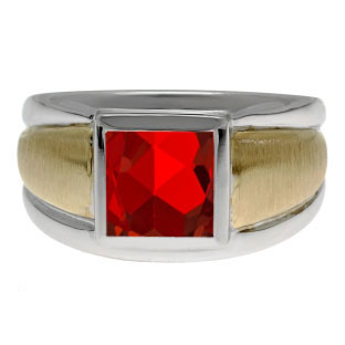 Two Tone 14K Gold Silver Men's Square Ruby Ring