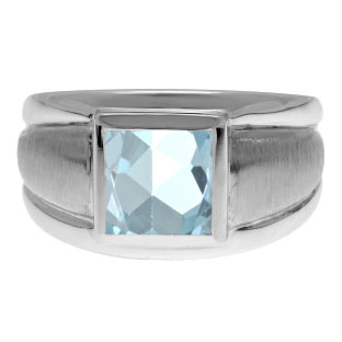 White Gold Men's Square Aquamarine Ring