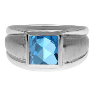 White Gold Men's Square Blue Topaz Ring