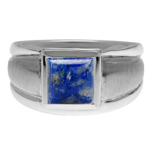 White Gold Men's Square Denim Lapis Ring