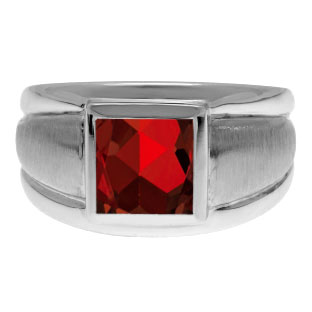 White Gold Men's Square Garnet Ring