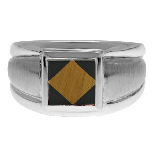 White Gold Men's Square Tiger Eye Onyx Ring
