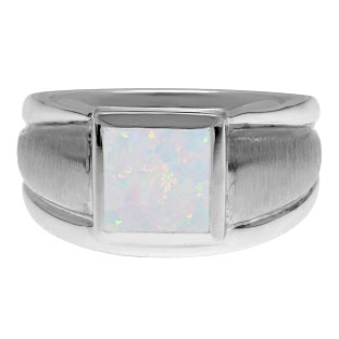 White Gold Men's Square Opal Ring