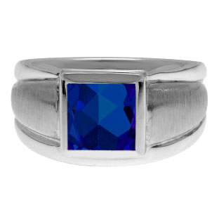 White Gold Men's Square Sapphire Ring