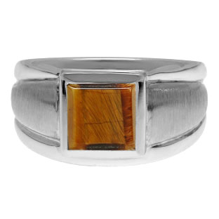 White Gold Men's Square Tiger Eye Ring