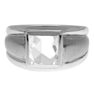 White Gold Men's Square White Topaz Ring