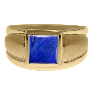 Yellow Gold Men's Square Lapis Lazuli Ring