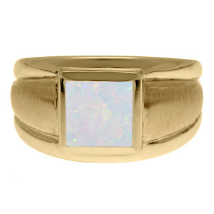 Yellow Gold Men's Square Opal Ring