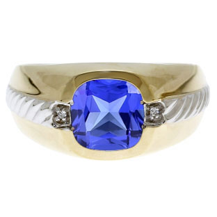 Men's Tanzanite and Diamond Accent Ring In Two Tone Gold