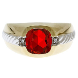 Men's Ruby and Diamond Accent Ring In Two Tone Gold