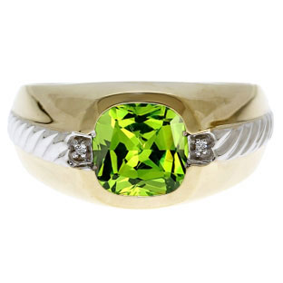Men's Peridot and Diamond Accent Ring In Two Tone Gold