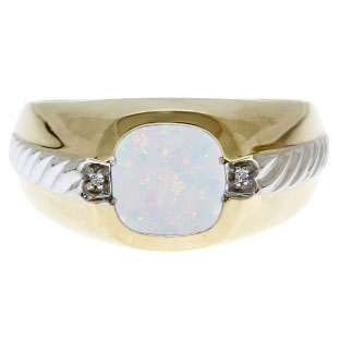 Men's Opal and Diamond Accent Ring In Two Tone Gold