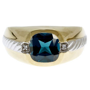 Men's London Blue Topaz and Diamond Accent Ring In Two Tone Gold