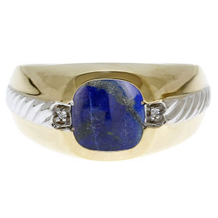 Men's Lapis and Diamond Accent Ring In Two Tone Gold