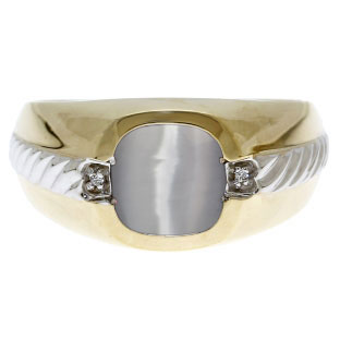 Men's Cat Eye and Diamond Accent Ring In Two Tone Gold