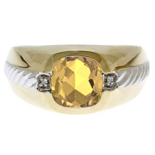 Men's Citrine and Diamond Accent Ring In Two Tone Gold