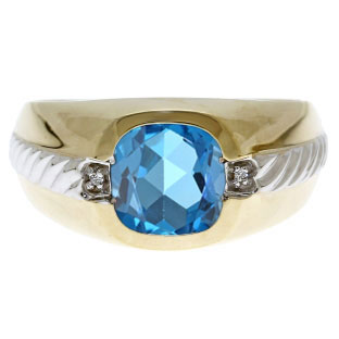Men's Blue Topaz and Diamond Accent Ring In Two Tone Gold