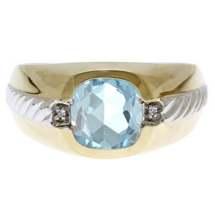 Men's Aquamarine and Diamond Accent Ring In Two Tone Gold