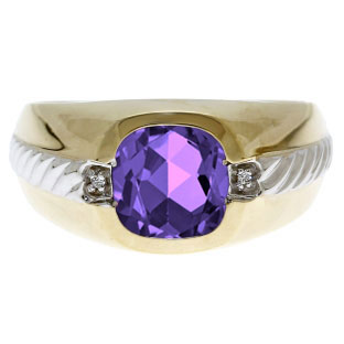 Men's Amethyst and Diamond Accent Ring In Two Tone Gold