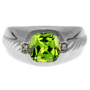Men's Peridot and Diamond Accent Ring In White Gold