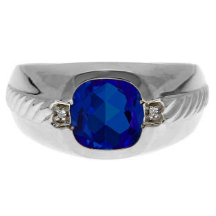 Men's Sapphire and Diamond Accent Ring In White Gold
