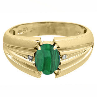 Cabochon Cut Malachite Stone Diamond Men's Gold Ring
