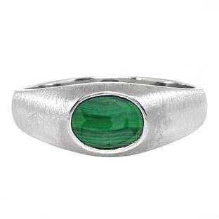 East-West Oval Cut Malachite White Gold Pinky Ring For Men