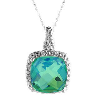 Cushion Cut Caribbean Quartz Gemstone White Gold Diamond Braided Pendant